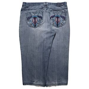 Vintage Knockout Embroidered Jean Shorts Jorts Capri Light Wash Hip Skater 46
